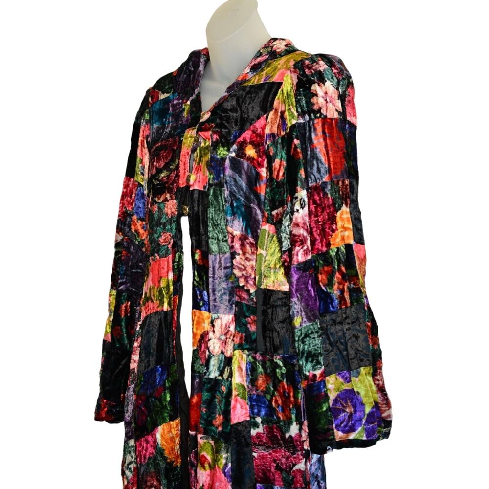 Betsey Johnson Vintage Cloak Jacket Crushed Velvet Long Patchwork Floral Hoodie - Picture 8 of 12